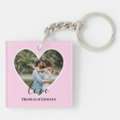 Benutzerdefiniertes Foto Rosa Herzrahmen Moderne K Schlüsselanhänger (Rückseite)