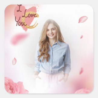 Benutzerdefiniertes Foto - Rosa - I Liebe Sie Quadratischer Aufkleber