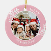 Benutzerdefiniertes Foto Rosa Schneeflocke Keramik Ornament (Vorne)