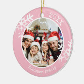 Benutzerdefiniertes Foto Rosa Schneeflocke Keramik Ornament (Links)