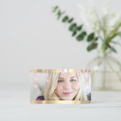 Benutzerdefiniertes Foto Rosa Tropfen Gerahmt QR-L Visitenkarte (Stehend Vorderseite)