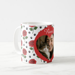 Benutzerdefiniertes Foto rote Rosen und Pfotenabdr Kaffeetasse