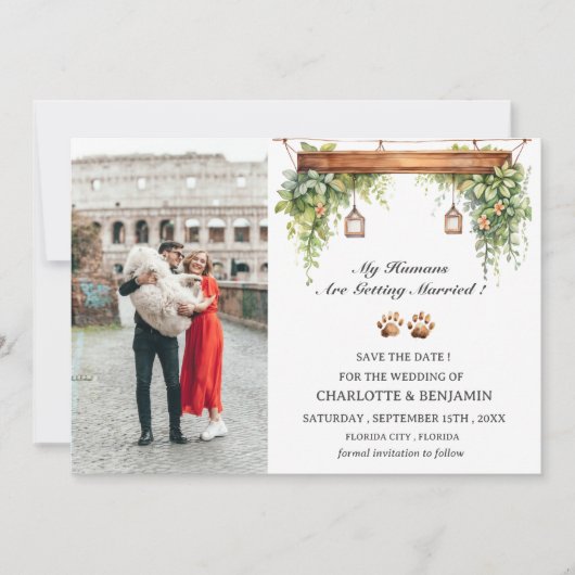 Benutzerdefiniertes Foto Rustikaler Hund Save The Date (Vorderseite)