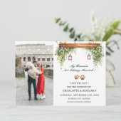 Benutzerdefiniertes Foto Rustikaler Hund Save The Date (Stehend Vorderseite)