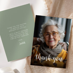 Benutzerdefiniertes Foto Sage Green 80. Geburtstag Dankeskarte