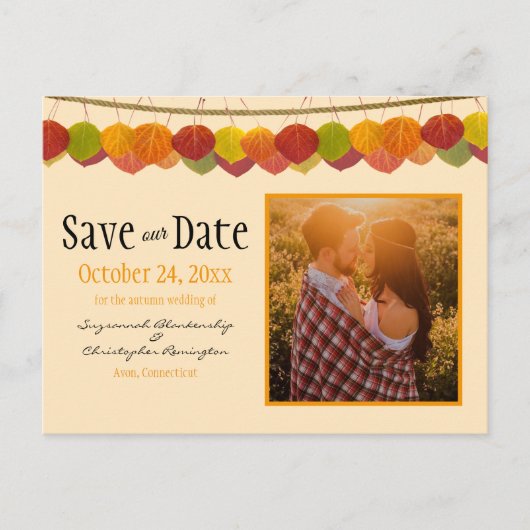 Benutzerdefiniertes Foto Save the Date Aspen-Blätt Postkarte (Vorderseite)