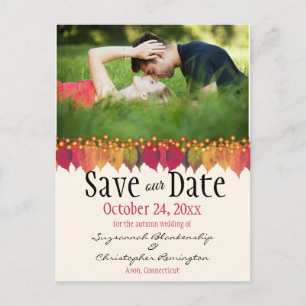 Benutzerdefiniertes Foto Save the Date Herbst läss Postkarte