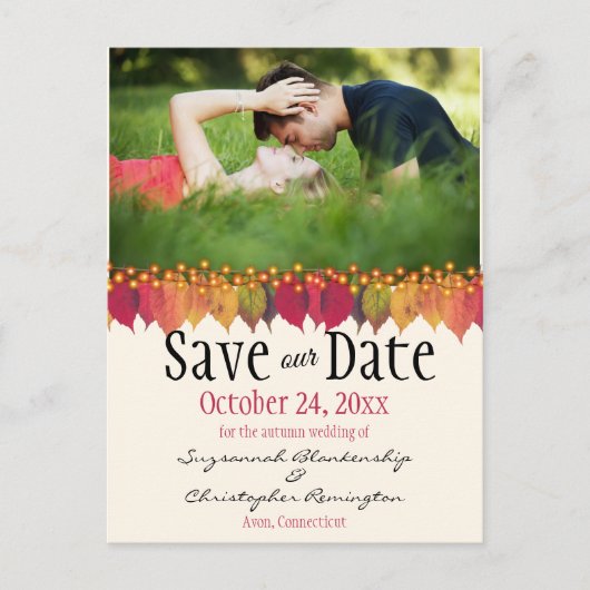 Benutzerdefiniertes Foto Save the Date Herbst läss Postkarte (Vorderseite)