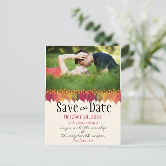 Benutzerdefiniertes Foto Save the Date Herbst läss Postkarte (Stehend Vorderseite)