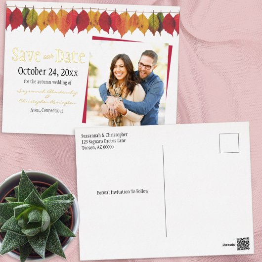 Benutzerdefiniertes Foto Save the Date Herbstleast Folie Einladungspostkarte