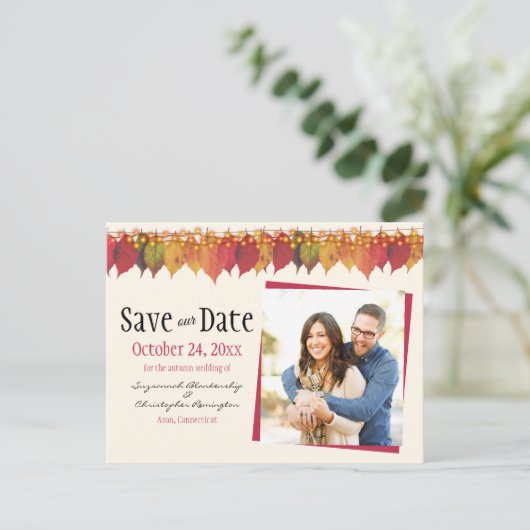 Benutzerdefiniertes Foto Save the Date Herbstlicht Postkarte (Stehend Vorderseite)