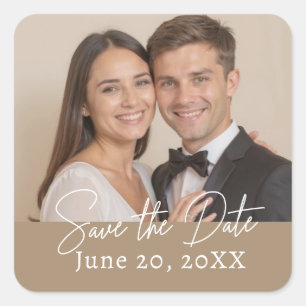Benutzerdefiniertes Foto Save the Date Modernes Sk Quadratischer Aufkleber