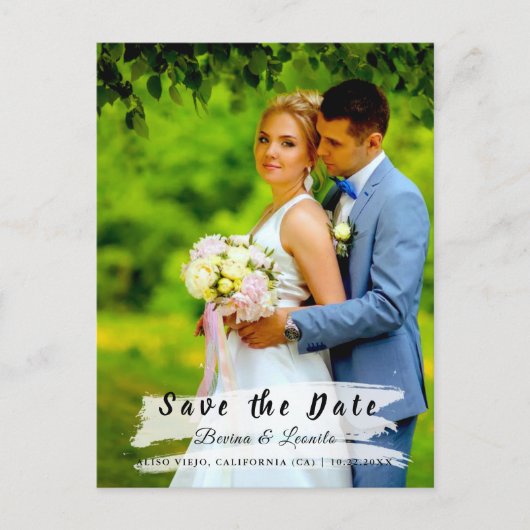 Benutzerdefiniertes Foto | Save the Date, w Brush  Postkarte (Vorderseite)