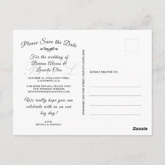 Benutzerdefiniertes Foto | Save the Date, w Brush  Postkarte (Rückseite)