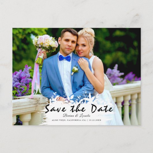 Benutzerdefiniertes Foto | Save the Date, w Brush  Postkarte (Vorderseite)