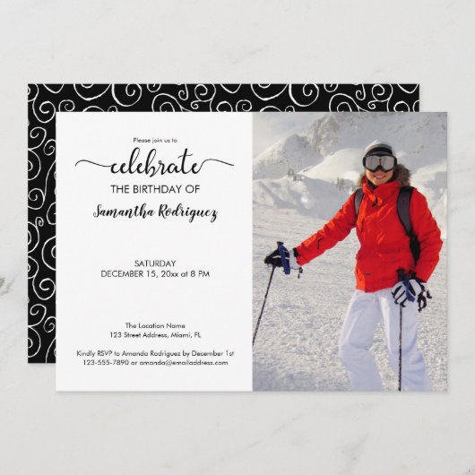 Benutzerdefiniertes Foto Schwarz-weiß gestrichenes Einladung (Vorne/Hinten)