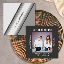 Benutzerdefiniertes Foto Schwarz/Weiß Retro Streif Quadratische Visitenkarte