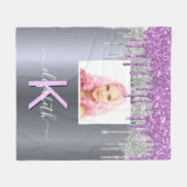 Benutzerdefiniertes Foto Silber Glitzer lila Monog Fleecedecke (Vorderseite (Horizontal))