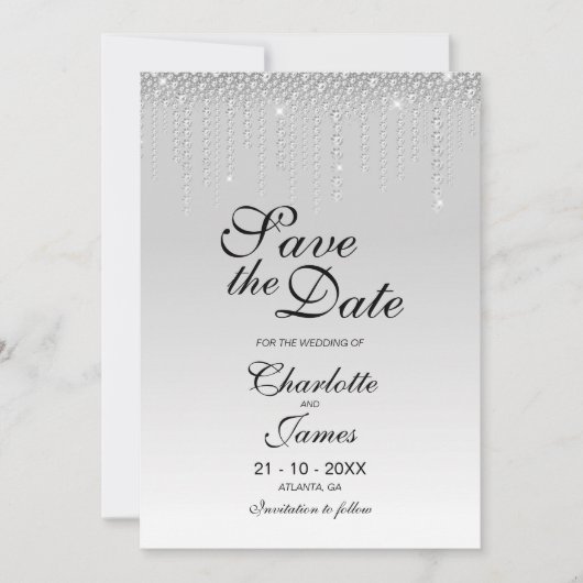 Benutzerdefiniertes Foto Silver Diamonds Wedding S Save The Date (Vorderseite)