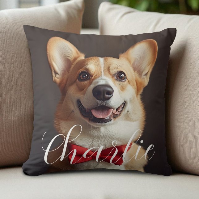 Benutzerdefiniertes Foto Skriptname Einfache Kalli Kissen (Custom Pet Photo Script Name Simple Calligraphy Throw Pillow)