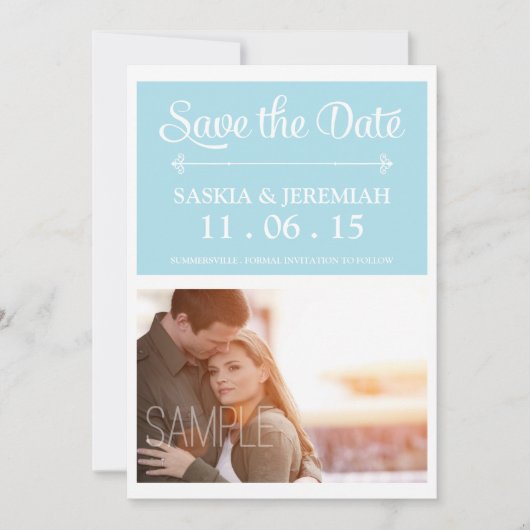 Benutzerdefiniertes Foto Soft Blue Save the Date (Vorderseite)