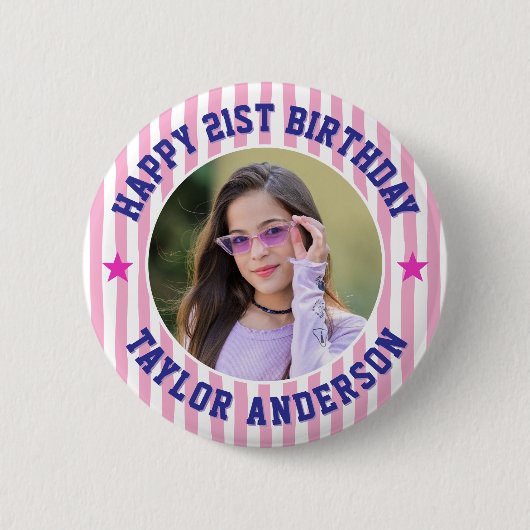 Benutzerdefiniertes Foto-Streifenmuster Alles Gute Button (Vorderseite)
