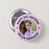 Benutzerdefiniertes Foto-Streifenmuster Alles Gute Button (Vorne & Hinten)