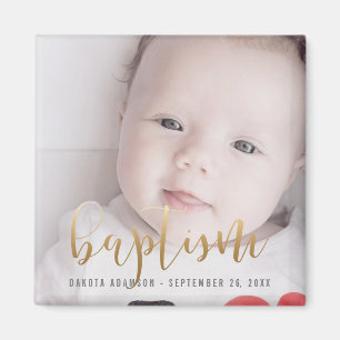 Benutzerdefiniertes Foto Taufe Goldkalligraphie Magnet