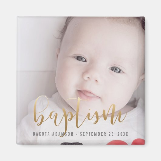 Benutzerdefiniertes Foto | Taufe Goldkalligraphie Magnet (Vorne)