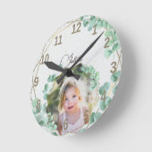 Benutzerdefiniertes Foto + Text | Elegante geometr Runde Wanduhr (Winkel)