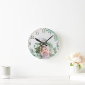 Benutzerdefiniertes Foto + Text | Elegante geometr Runde Wanduhr (Zuhause)