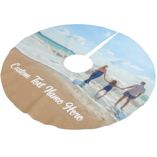 Benutzerdefiniertes Foto Text Weihnachtsbaum Rock Polyester Weihnachtsbaumdecke (Schrägansicht)