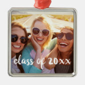 Benutzerdefiniertes Foto und Abschluss Jahr Silbernes Ornament (Vorne)