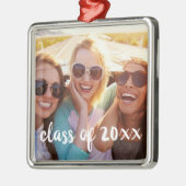 Benutzerdefiniertes Foto und Abschluss Jahr Silbernes Ornament (Links)
