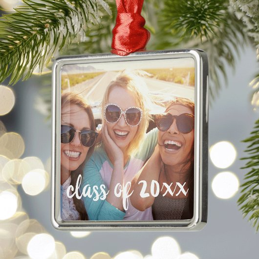 Benutzerdefiniertes Foto und Abschluss Jahr Silbernes Ornament