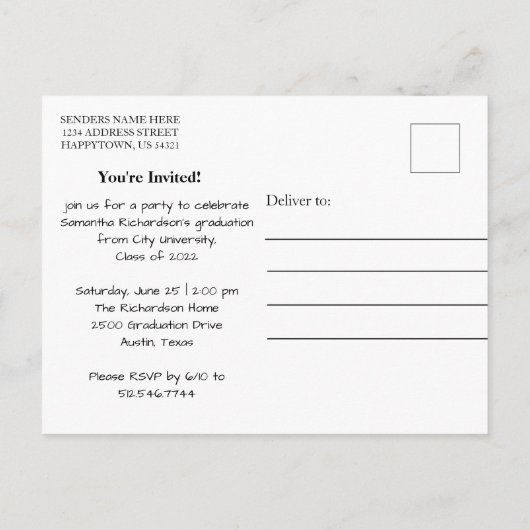 Benutzerdefiniertes Foto und Einladung 2 Postkarte (Rückseite)