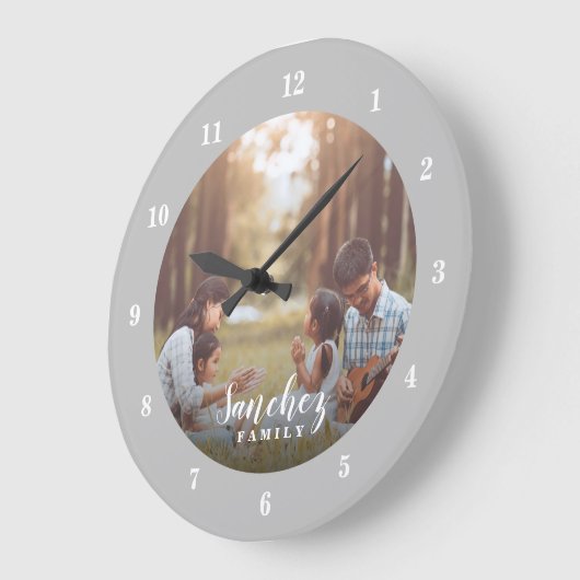 Benutzerdefiniertes Foto und Familienname Personal Große Wanduhr (Winkel)