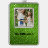 Benutzerdefiniertes Foto und grüner Glitzer für Te Rahmen-Ornament Silber (Vorderseite)