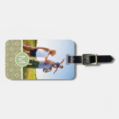 Benutzerdefiniertes Foto und Monogramm-Grün/Gelb-M Gepäckanhänger (Vorderseite horizontal)