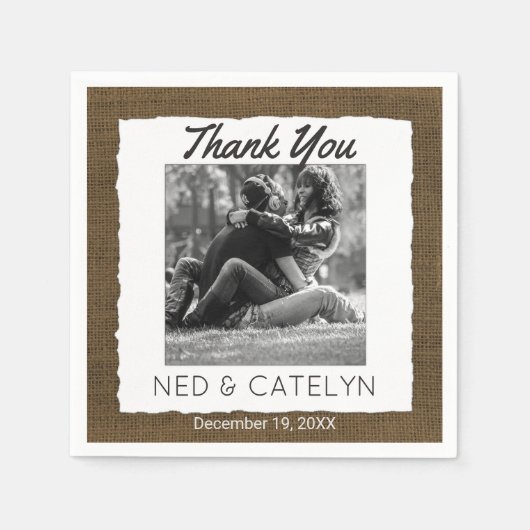 Benutzerdefiniertes Foto und Monogramm | Rustikale Serviette (Vorderseite)