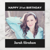 Benutzerdefiniertes Foto und Name 21. Happy Birthd Weinetikett (Einzelnes Label)