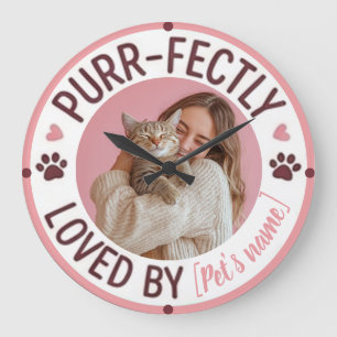 Benutzerdefiniertes Foto und Name für Katzenmutter Große Wanduhr