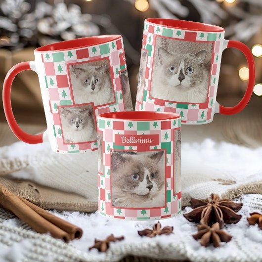 Benutzerdefiniertes Foto und Name Weihnachtskatze Tasse