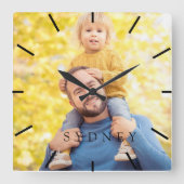 Benutzerdefiniertes Foto und Personalisierter Name Quadratische Wanduhr (Vorderseite)
