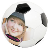 Benutzerdefiniertes Foto und schwarzes Namensschil Fußball (Dreiviertel)