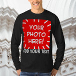 Benutzerdefiniertes Foto und Shirt mit langer Hüll<br><div class="desc">Erstellen Sie mit diesem Personalisierten Schwarz-Foto- und Text-Hoodie-Template Ihr eigenes, individuelles, langärmeliges Shirt. Machen Sie Ihr eigenes stilvolles und lustiges Geschenk, indem Sie Ihre eigenen Fotos, Text und jedes Bild, auf der Vorderseite und / oder zurück. Wählen Sie zwischen tausend Schriftart-Stilen und erstellen Sie Ihr eigenes Typografie-Design, fügen Sie geometrische...</div>