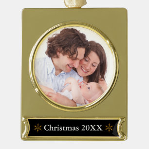 Benutzerdefiniertes Foto und Text Banner-Ornament Gold