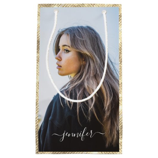 Benutzerdefiniertes Foto und Text Gold Einzigartig Kleine Geschenktüte (Vorderseite)