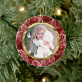 Benutzerdefiniertes Foto und Text von Burgundy Red Keramik Ornament