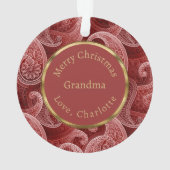 Benutzerdefiniertes Foto und Text von Burgundy Red Ornament (Rückseite)